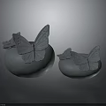Two Light Gray Ceramic Vases With Delicate Butterfly Decorations On Smooth Matte Surface