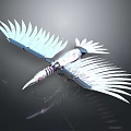 Mechanical Bird Flying With Silver Feather Like Wings And Mechanical Details On Black Background