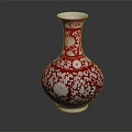Decorative Red Porcelain Vase With Intricate White Floral Patterns And Smooth Curved Body