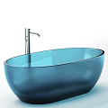Modern Blue Glass Bathtub With Chrome Faucet And Shower Head Design