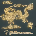 Stylish Neon Lamp Combination Featuring Dragon Pattern And Cloud Decorations 3d model