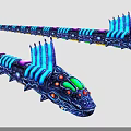 Long Sci Fi Creature With Blue Glowing Fins And Colorful Head Features