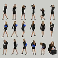 Business Women In Black Suits With Different Poses And Briefcases
