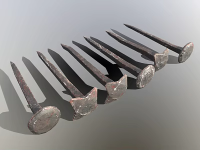 Rusty Old Iron Nails Arranged With Pointed Tips And Round Heads 3d model