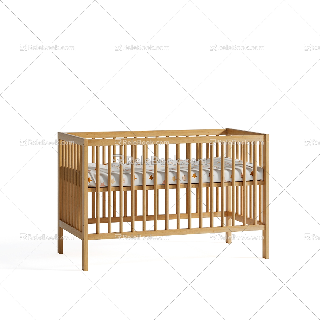 Modern Crib Children's Guardrail Bed 3d model