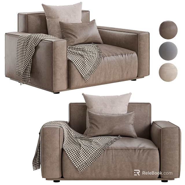 Single Seater Sofa Featuring Soft Fabric Checkered Blanket Cushion Pillows With Multiple Color Options 3d model