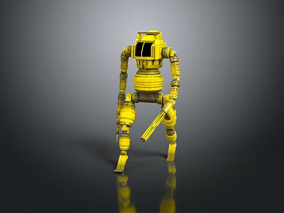 Yellow Robotic Character With Mechanical Arms Legs And Metallic Body Structure 3d model