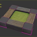 Outdoor Scene Structure With Gray Concrete Blocks Wooden Benches And Sand Center