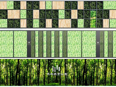 Eco Panel Background Wall With Green Plants Wood Grain Patchwork And Vertical Stripes Design 3d model