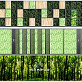 Eco Panel Background Wall With Green Plants Wood Grain Patchwork And Vertical Stripes Design 3d model