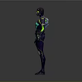 Futuristic Sci Fi Game Character in Teal and Purple Armored Suit with Helmet