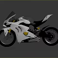Sleek Modern White and Gray Motorcycle with Yellow Accents and Gray Background Reflection