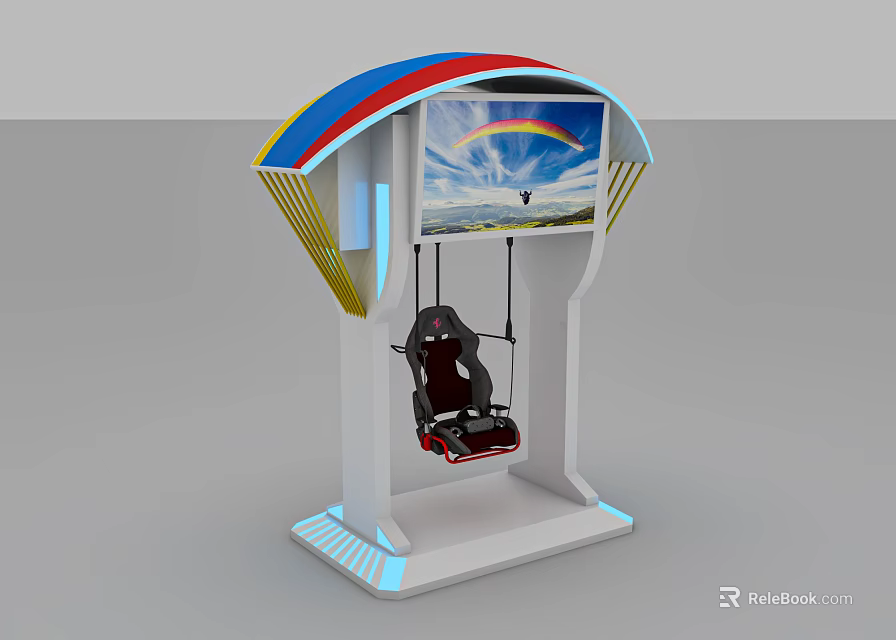 VR Simulation Experience Seat With Colorful Canopy And Large Screen Sky Rainbow View 3d model 