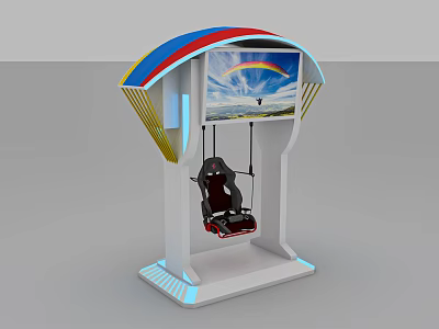 VR Simulation Experience Seat With Colorful Canopy And Large Screen Sky Rainbow View 3d model