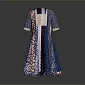 Colorful Patchwork Mid Length Dress With Short Sleeves And Floral Patterns