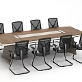 Modern Office Conference Table With Wooden Top Metal Frame And Mesh Back Chairs