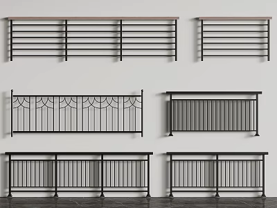 Different Styles of Metal Railings Featuring Decorative Patterns And Horizontal Bars 3d model