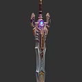 Three Ornate Fantasy Swords With Purple Gem And Intricate Gold Decorations