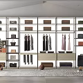 Modern Open Wardrobe Interior With Hanging Clothes Shelves Bags And Suitcases