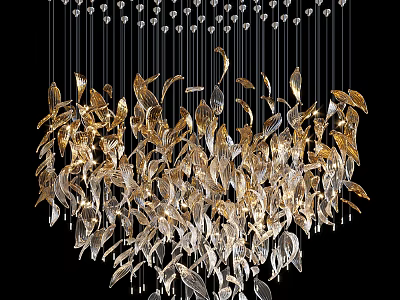 Elegant Leaf Shaped Chandelier Modern Decorative Design With Gold Silver Metal Leaves And Crystal Accents 3d model