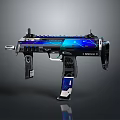 Modern Submachine Gun Weapon With Vibrant Blue Purple Illuminated Patterns And Z MERCS Design