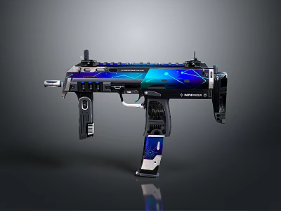 Modern Submachine Gun Weapon With Vibrant Blue Purple Illuminated Patterns And Z MERCS Design 3d model