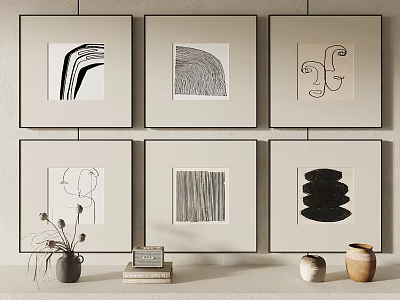 Minimalist Interior Wall Display Of Abstract Artworks And Decor Items 3d model