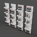 Modern White Wine Cabinet With Multiple Shelves Holding Wine Bottles And Glassware