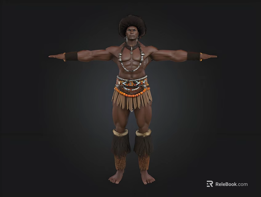 Traditional African Male Figure In Ornate Tribal Attire With Decorative Accessories 3d model 