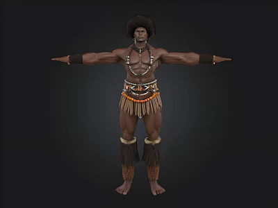Traditional African Male Figure In Ornate Tribal Attire With Decorative Accessories 3d model