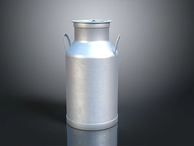 Silver Metal Milk Can With Two Handles And Smooth Surface On Dark Background 3d model