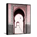 Moroccan Style Arched Doorway Landscape With Pink Walls And Intricate Carvings