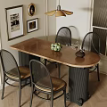 Modern Dining Table and Chairs Set With Wooden Top Metal Frame and Green Fruits Decor