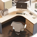 Office desk and chair combination staff station computer desk computer chair printer 3d model