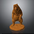 Vibrant Orange Standing Bear Statue With Open Mouth On Textured Base