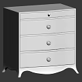 Elegant Silver Bedside Table with Four Drawers Gold Knobs and Hand Painted Branches 3d model
