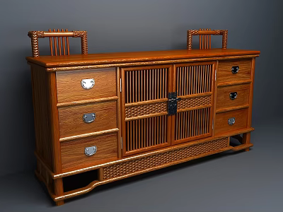 Traditional Oak Sideboard With Drawers Cabinet Doors And Woven Details 3d model
