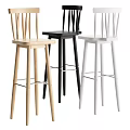 Modern Light Wood Black And White Bar Stools With Slatted Back Slender Legs Metal Footrest