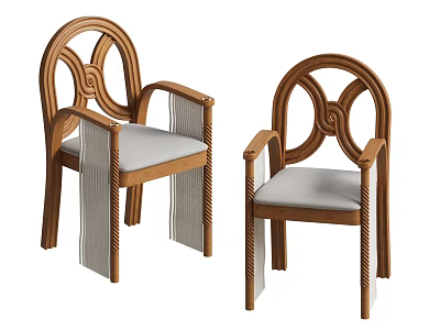 Wooden Frame Accent Chair With Unique Curved Backrest Light Gray Cushioned Seat And Woven Straps 3d model