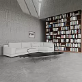 Modern Living Room Interior With Textured Gray Wall Wooden Partition And White L Shaped Sofa