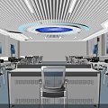 School Bright Modern Classroom With Tables Chairs Podium Screens And Ceiling Lights