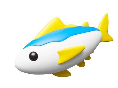 Cartoon Fish Toy With Yellow Blue And White Round Body And Fins 3d model