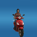 Woman Joyfully Riding Red Scooter With Small Dog On Back Seat