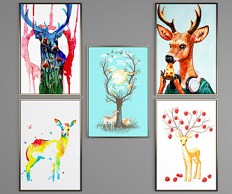 Modern Oil Painting Animal Decorative Painting Combination 3d model