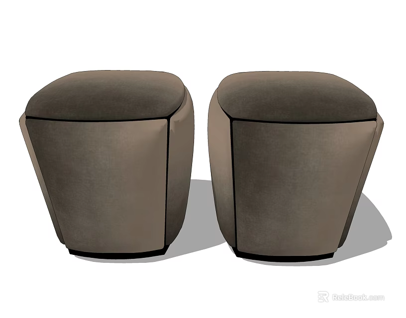 Two Modern Minimalist Dark Gray Upholstered Square Shaped Sofa Stools with Soft Cushion 3d model