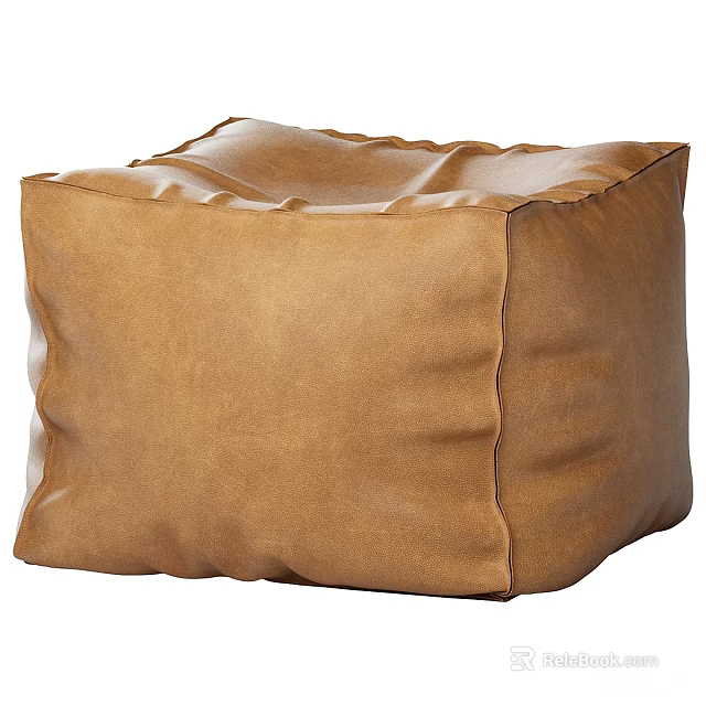 Comfortable Brown Leather Square Ottoman With Soft Wrinkled Surface For Home Decor 3d model 