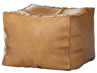 Comfortable Brown Leather Square Ottoman With Soft Wrinkled Surface For Home Decor 3d model