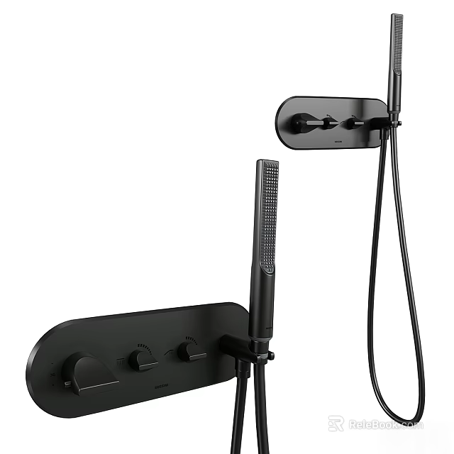 Sleek Black Wall Mounted Shower System With Handheld Spray And Modern Design 3d model