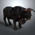 Black Bull With Rough Textured Body And Decorative Horns Red Patch Artistic Model
