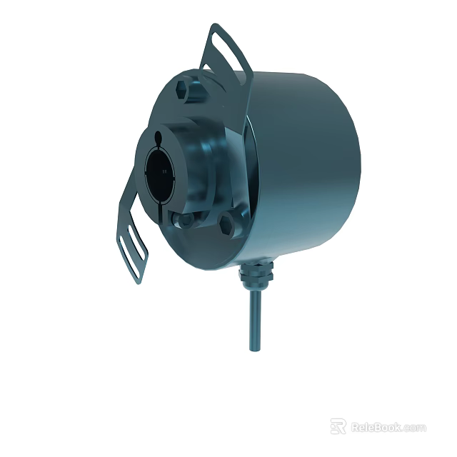 Blue Industrial Mechanical Encoder Sensor With Metal Housing Mounting Bracket And Cable 3d model 